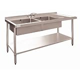 Vogue Stainless Steel Sink - 1500 x 600mm - Double bowl & Right hand drainer