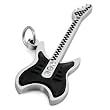 Mens Silver Black Stainless Steel Guitar Bass Necklace Pendants