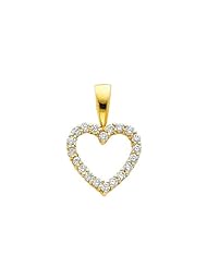 14K Yellow Gold Open Heart CZ Cubic Zirconia Charm Pendant