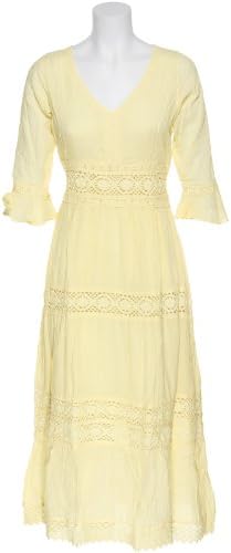 CUTE OPTIONS Three Quarter Sleeve Crocheted Maxi Dress ,YLW,M