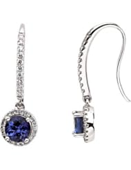 06.00 MM/ 3/8 CT TW 14K White Gold Genuine Tanzanite & Diamond Earrings