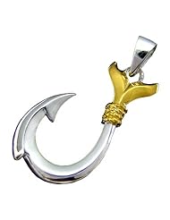 925 Silver Two Tone Fish Hook Pendant Hawaiian Silver Jewelry