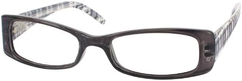 Pretty in Plaid Single Vision Full Frame Designer Reading Glasses, Black/Grey, +3.50