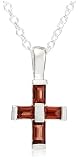 Sterling Silver Garnet Cross Pendant, 18