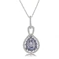 White Gold Teardrop Pendant Ceylon Sapphire & Diamonds
