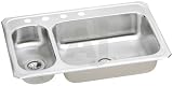 Elkay Celebrity Collection CMR33222 33 Top Mount Double Bowl Stainless Steel Sink with 20-Gauge, 3-1/2 Drain, Self-Rim and Small Bowl on Left: 2 Holes