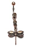 Stainless Steel Dragonfly Belly Ring with Brown CZ