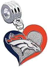 Denver Broncos Swirl Heart Universal European Bracelet Charm Fits Pandora, Troll, Biagi, Chamilia &amp; More