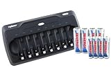 Combo: Tenergy TN157 8 Channels Fast Battery Charger + 4 AA & 4 AAA Tenergy Premium NiMH Rechargeable Batteries