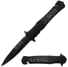 MTech Ballistic "Holes" Spring Assisted Rescue Knife - Black
