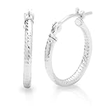 Duragold 14k White Gold Diamond-Cut Hoop Earrings, (0.59" Diameter)