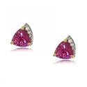 Yellow Gold Earrings w Created Pink Sapphire & Diamonds
