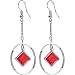 Red Sqaure Gem HOOP Dangle Earrings