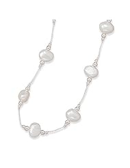 16 Inch White Cultured Freshwater Pearl on White Silk Necklace
