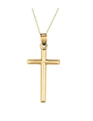 14K Real Yellow Gold Tubular Cross Charm Necklace 18"