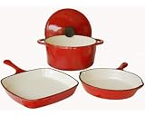 Payless 4-Piece Enamel Cast Iron Red Cookware Set.