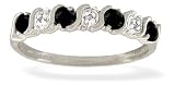 14K White Gold Genuine Round Black Onyx and Diamond Ring
