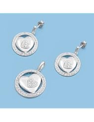 Sterling Silver CZ Heart withing a Heart Circular Earring Pendant Set