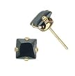 Sterling Silver Gold Plated Stud Earrings with Black CZ- Square Stamping - 7 mm