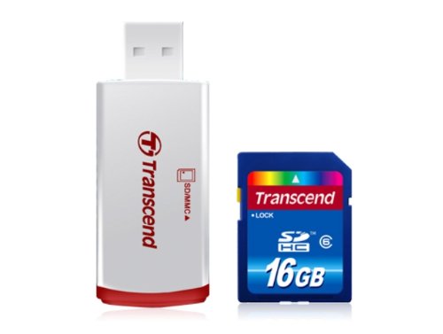 Transcend 16 GB Class 6 SDHC Flash Memory Card with USB Card Reader TS16GSDHC6-P2
