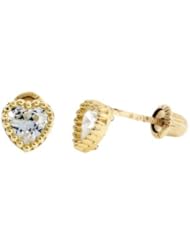 14k Yellow gold, White color AAA Grade CZ Heart shape baby earrings with Screw-back