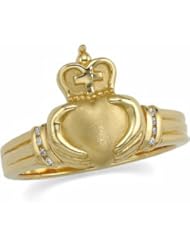 14K Yellow Gold .05 ct tw Diamond Claddagh Ring Duo: Gents
