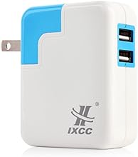 iXCC&reg; Dual USB 4.8 Amp (24 Watt) SMART High Capacity [High Power] AC Travel Wall Charger - ChargeWise (tm) Technology High Speed Charging for Apple iPhone 6/ 6 plus/ 5s/ 5c/ 5; iPad Air 2/ iPad Air; iPad mini 3/ iPad mini 2/ iPad mini; Samsung Galaxy S6 / S6 Edge / S5 / S4; Note Edge / Note 4 /Note 3 /Note 2; the new HTC One M8/ M9; Google Nexus and More [White/Blue]