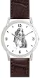 BASSET HOUND DOG (MS) - WATCHBUDDY&reg; DELUXE SILVER TONE WATCH - Brown Strap - Large Size (Men's or Jumbo Women's Size)