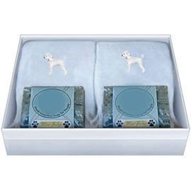 Double Gift Box with Poodle White Soap and Towel
