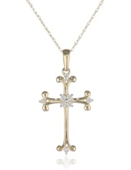 10k Yellow Gold Diamond Cross Pendant (1/8 cttw, I-J Color, I2-I3 Clarity), 18"