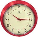 Infinity Instruments Retro Round Metal Wall Clock, Red