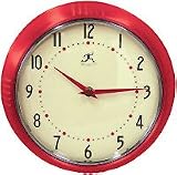 Infinity Instruments Retro Round Metal Wall Clock, Red