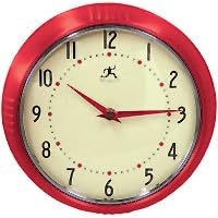 Infinity Instruments Retro Round Metal Wall Clock, Red