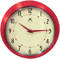 Kitchen: Infinity Instruments Retro Round Metal Wall Clock, Red