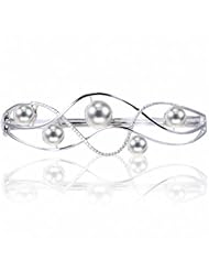 14K White Gold White Freshwater Pearl & Diamond Bangle Bracelet