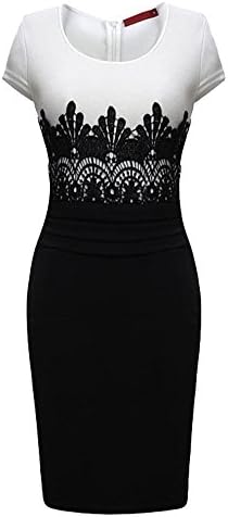 Oupay Women's Round Neck Lace Splice Nightclub Body Con Midi Dress US XS(Asian M) White