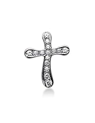 14K White Gold Round Diamond Pave Set Cross Pendant (1.02ct)