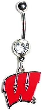 UNIVERSITY OF WISCONSIN BADGERS Clear CZ Navel Belly Button Ring Body Jewelry Piercing