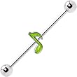 Surgical Steel Green Music Note Industrial Barbell Earring