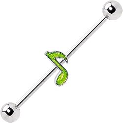 Surgical Steel Green Music Note Industrial Barbell Earring