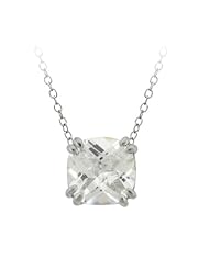 Sterling Silver Square Briolette Cut Cubic Zirconia Pendant Necklace, 18"