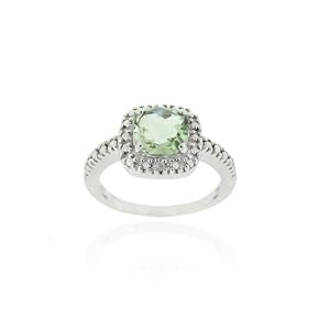 Sterling Silver Green Amethyst & Diamond Accent Square Ring