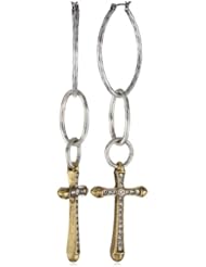 Lucky Brand Hammered Gold-Tone Cross and Silver-Tone Hoop Earrings