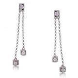 New 14 KT White Gold Dangle Chain Earrings w Diamonds