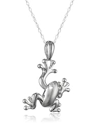 10k Gold Diamond Matte Frog Pendant (0.01 cttw, I-J Color, I2-I3 Clarity)