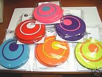 Click here to buy Hand Painted Wood Circle Earrings - PINK & AQUA.