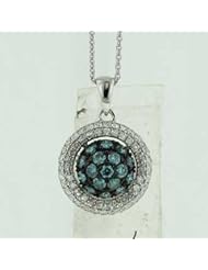 14K White Gold 0.8cttw Round Shaped Brilliant Blue and White Diamond Necklace