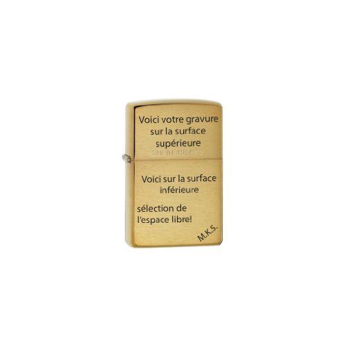 Original Zippo en laiton - gravure sur le côté avant, texte/image(JPEG) et position séparément par e-mail via Amazon