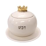 Rosh Hashanah Honey Dishes. Ceramic Honey Dish SET. White with Gold