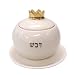 Rosh Hashanah Honey Dishes. Ceramic Honey Dish SET. White with Gold Dvash in Hebrew (Honey) Lettering and Crown Style Lid. Made in ISRAEL. Great Gift for: Yom Kippur Rosh Hasana Shabbat Purim Sokot Simchat Torah Hanukkah Passover Lag Baomer Shavuot Rabbi Temple Chupah Wedding Housewarming Bar Mitzvah Bat Mitzva And Jewish Homes